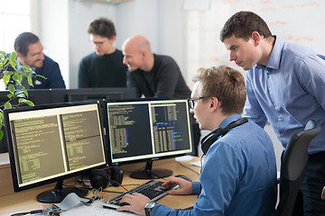 Image showing Startup business, software developer working on desktop computer.