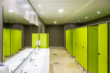 Image showing Architecture interior of green public toilets.