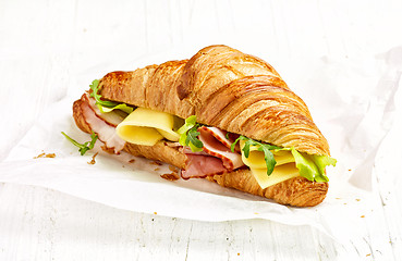 Image showing croissant sandwich with ham and cheese