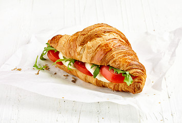 Image showing croissant sandwich with tomato and mozzarella