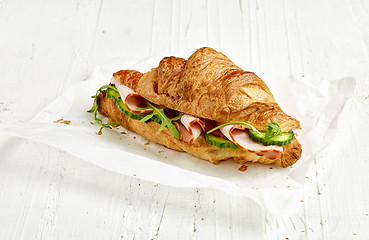 Image showing croissant sandwich with ham and cucumber