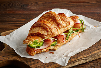 Image showing Croissant sandwich with cucumber and ham