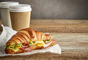 Image showing croissant sandwich with ham and cheese