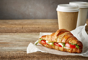 Image showing croissant sandwich with tomato and mozzarella