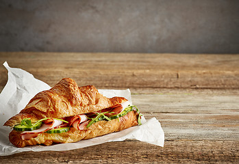 Image showing croissant sandwich with ham and cucumber