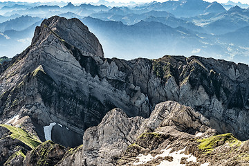 Image showing Mountain view from Mount Saentis, Switzerland , Swiss Alps.