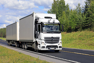 Image showing White Mercedes-Benz Actros Transport at Summer