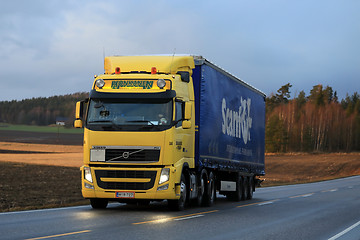 Image showing Yellow Volvo FH Transport in Evening