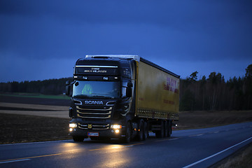 Image showing Scania Semi Hauls Goods at Night