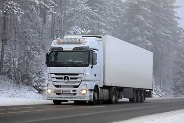 Image showing Truck Transport in Winter Fog