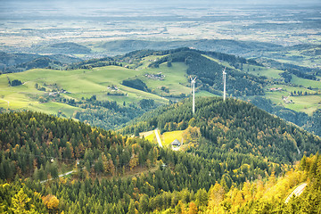 Image showing two wind mill power plant in the Rhine valley area