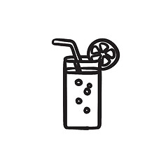 Image showing Glass with drinking straw sketch icon.