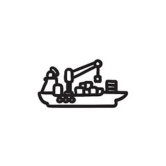 Image showing Cargo container ship sketch icon.