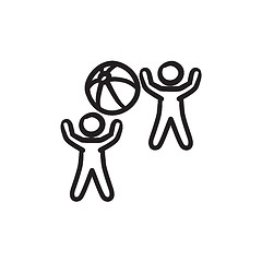 Image showing Children playing with inflatable ball sketch icon.