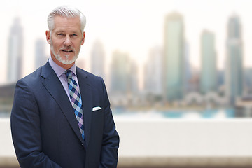 Image showing Senior businessman in front of the big city