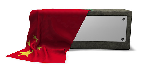 Image showing stone socket with blank sign and flag of china - 3d rendering