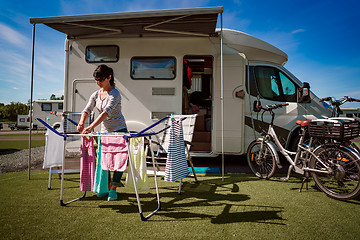 Image showing Washing on a dryer at a campsite.