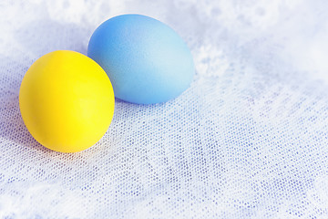 Image showing Two Painted Eggs On A Lace