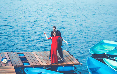 Image showing Happy Couple Having Fun On The Pier