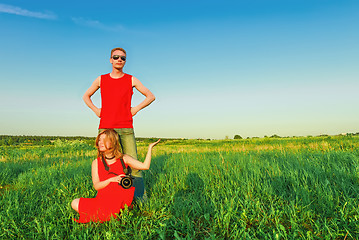 Image showing Young Couple Having Fun In The Green Field