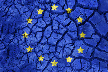 Image showing flag of europe on cracked ground background