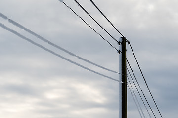 Image showing Snow covered power lines