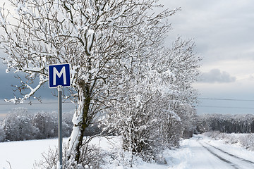 Image showing Passing place road sign in winter