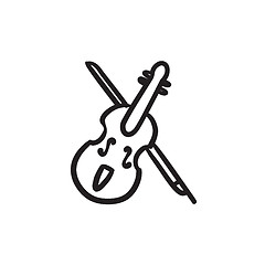 Image showing Violin with bow sketch icon.