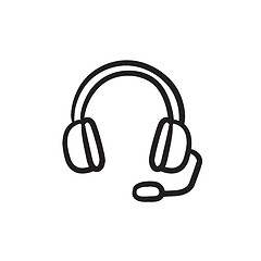 Image showing Headphone with microphone sketch icon.