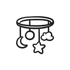 Image showing Baby bed carousel sketch icon.
