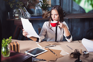 Image showing Portrait of a businesswoman who is working at office