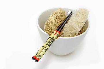 Image showing Noodles with chopsticks