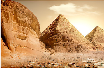 Image showing Pyramid and mountains