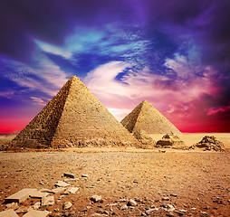 Image showing Pyramids and violet clouds