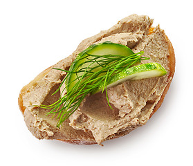 Image showing toasted sandwich with meat pate and cucumber