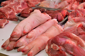 Image showing Fresh pork is sold in the market