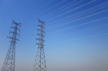 Image showing Electrical poles of high voltage