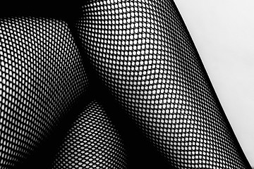Image showing Black and white female legs in fishnet stockings