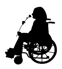 Image showing Disabled person in wheelchair smelling rose and waiting for someone