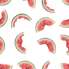 Image showing Seamless pattern of slices of watermelon being eaten