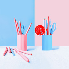 Image showing Pink With Blue Stationery Set