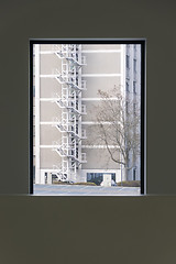 Image showing a stairway at a building outside the window