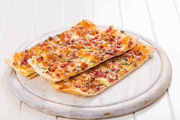 Image showing Flammkuchen or Traditional Alsatian Pie