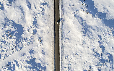 Image showing Aerial car on icy road\r