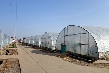 Image showing Large greenhouse for plants in the autumn 