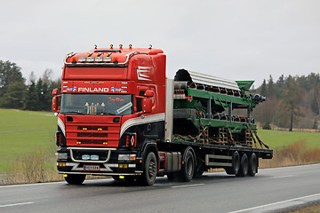 Image showing Customized Scania Truck Hauls Machinery