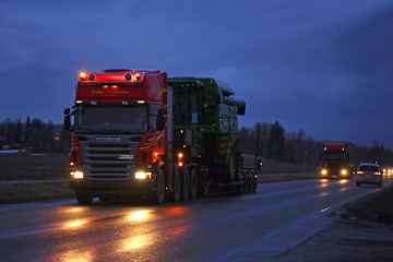 Image showing Scania Wide Load Transport at Night