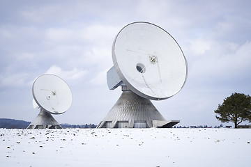 Image showing two satellite dishes in Bavaria Germany