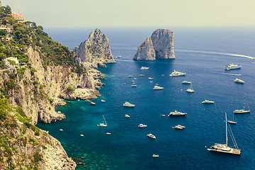 Image showing Faraglioni rocks, Capri island, in sunset