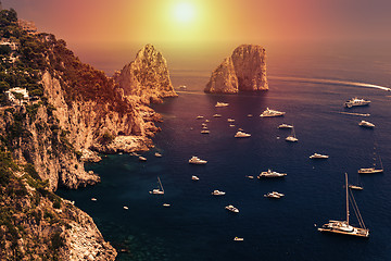 Image showing Faraglioni, Capri island, in sunrise light